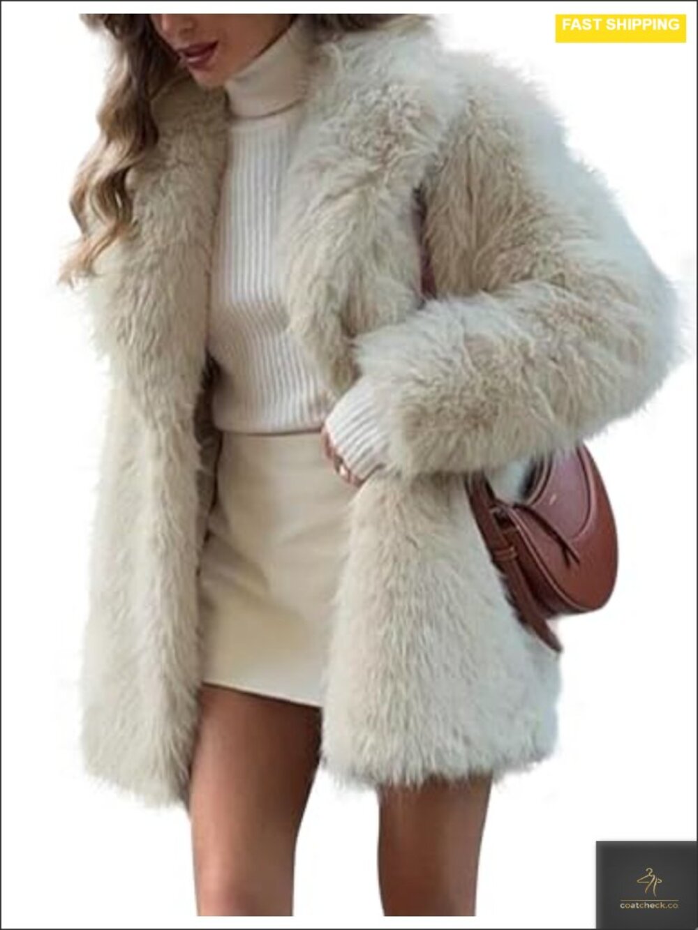 Faux Fur Coat Mid Long Warm Winter Fluffy Jacket Shawl Collar